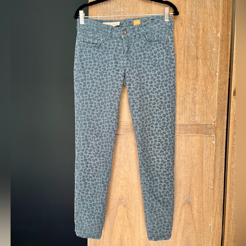 Pilcro and the Letterpress Blue-Gray Leopard Print Straight Leg Pants